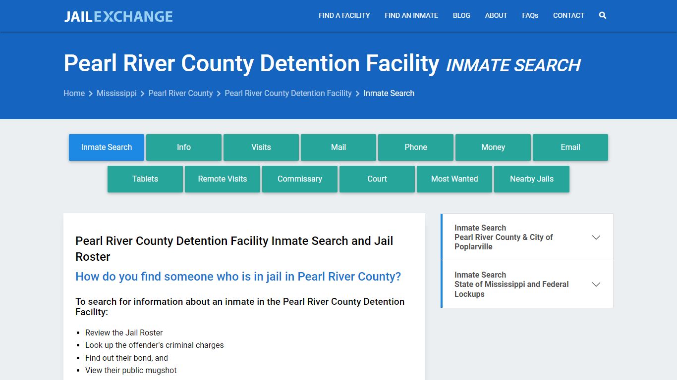 Pearl River County Detention Facility Inmate Search - Jail Exchange