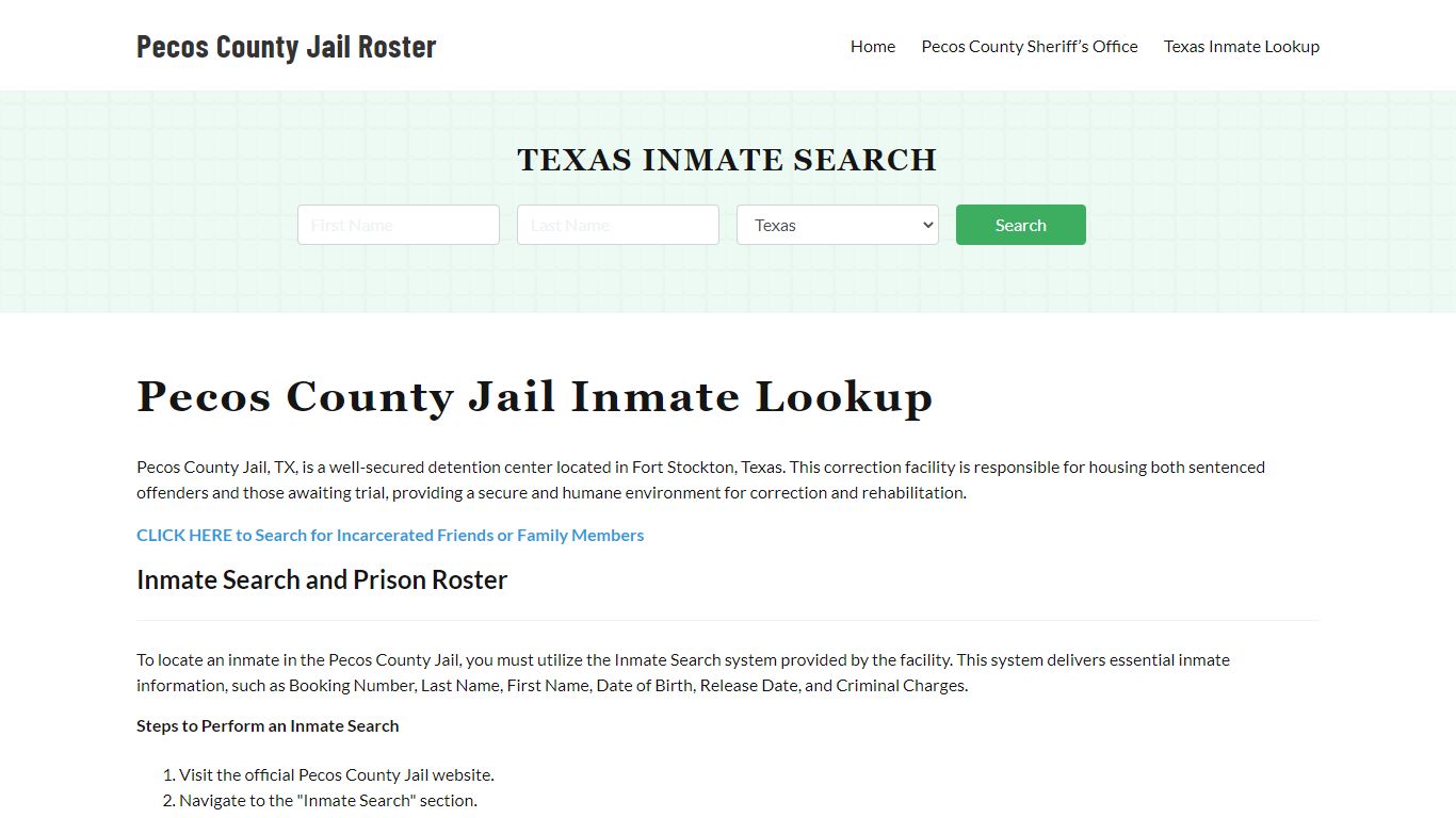 Pecos County Jail Roster Lookup, TX, Inmate Search