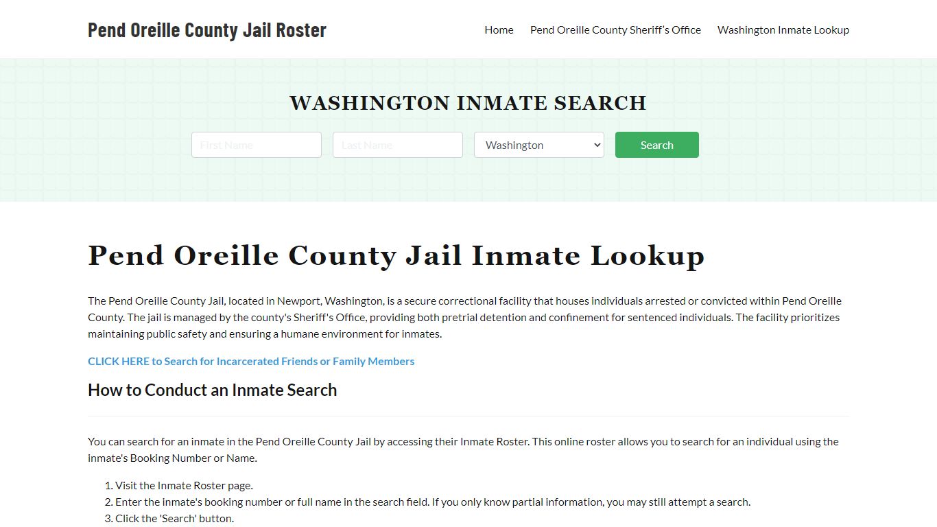 Pend Oreille County Jail Roster Lookup, WA, Inmate Search