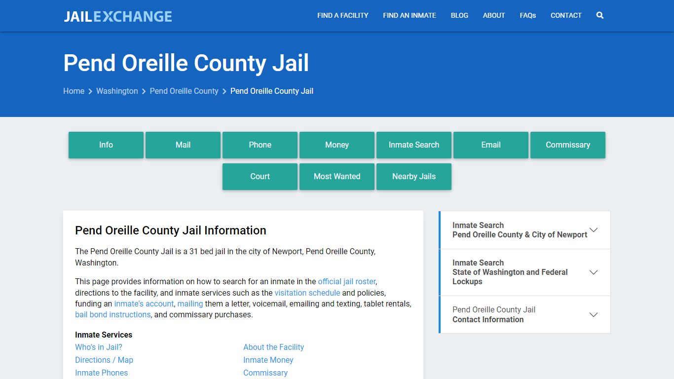 Pend Oreille County Jail, WA Inmate Search, Information