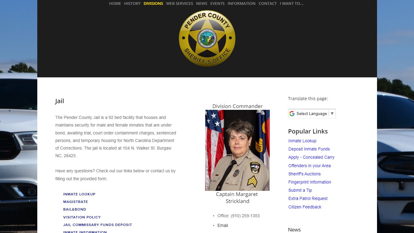 Jail Division | Pender County Sheriff's Office
