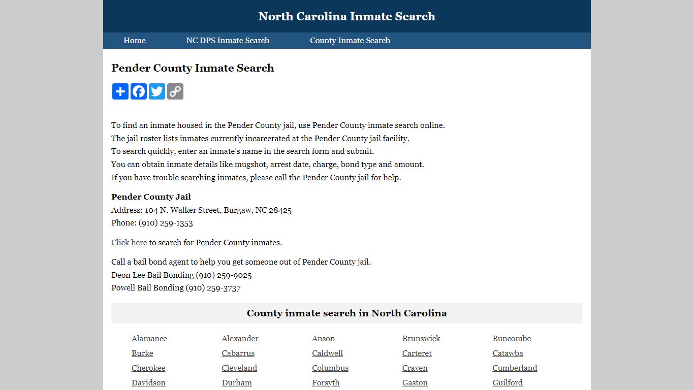 Pender County Inmate Search