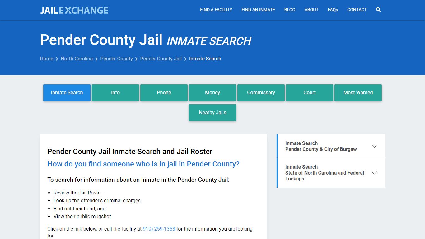 Inmate Search: Roster & Mugshots - Pender County Jail, NC