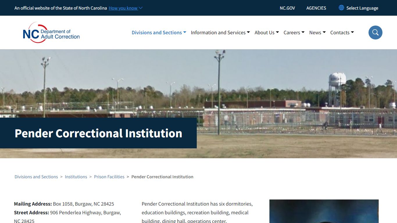 Pender Correctional Institution | NC DAC