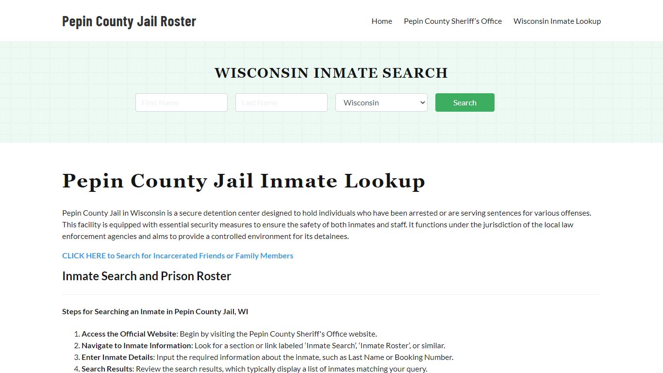 Jail Roster | Pepin County Sheriff's Office | Pepin Co. Wisconsin
