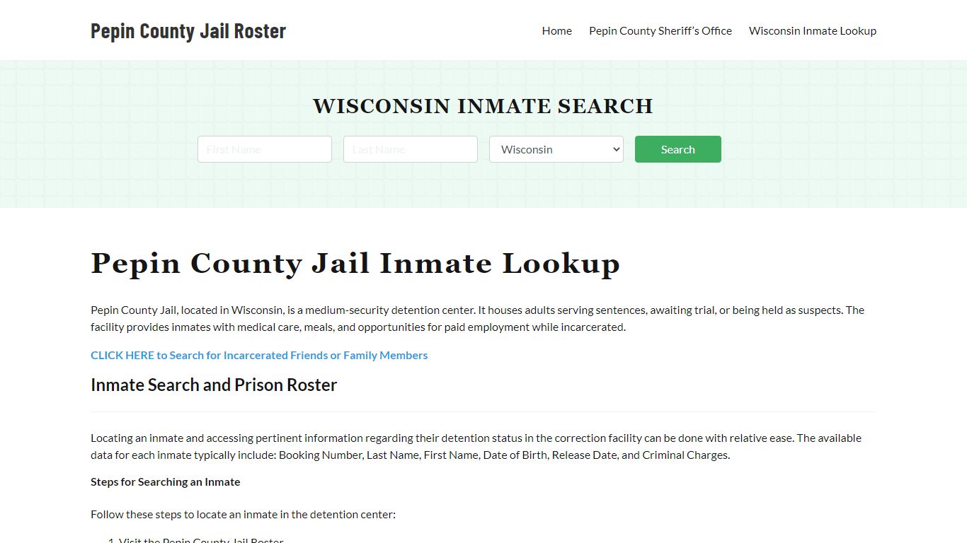Pepin County Jail Roster Lookup, WI, Inmate Search
