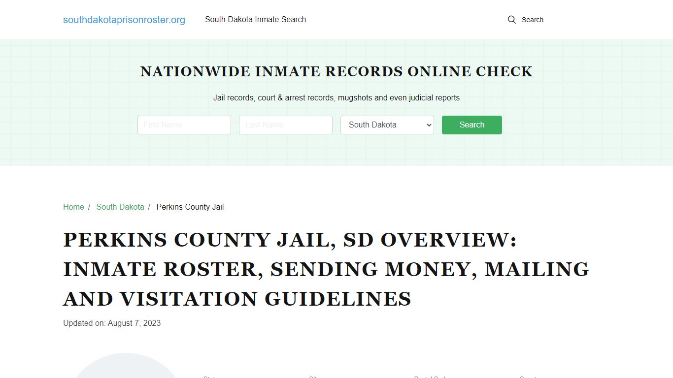 Perkins County Jail, SD: Offender Search, Visitation & Contact Info