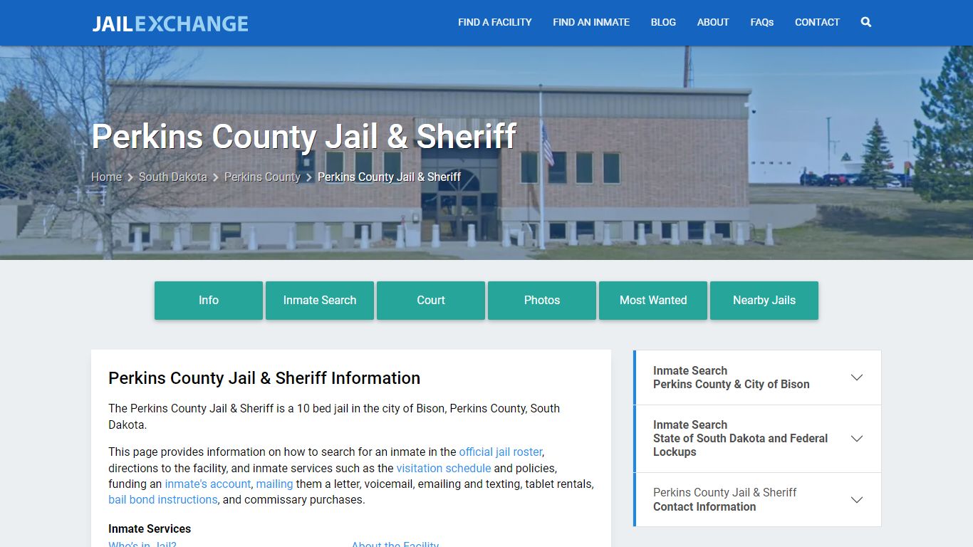 Perkins County Jail & Sheriff, SD Inmate Search, Information