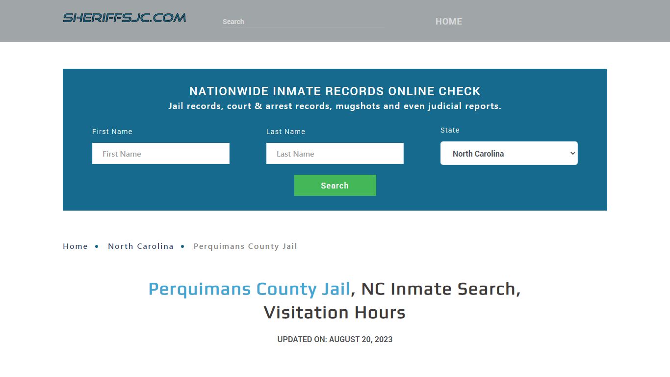 Perquimans County Jail, NC Inmate Search, Visitation Hours