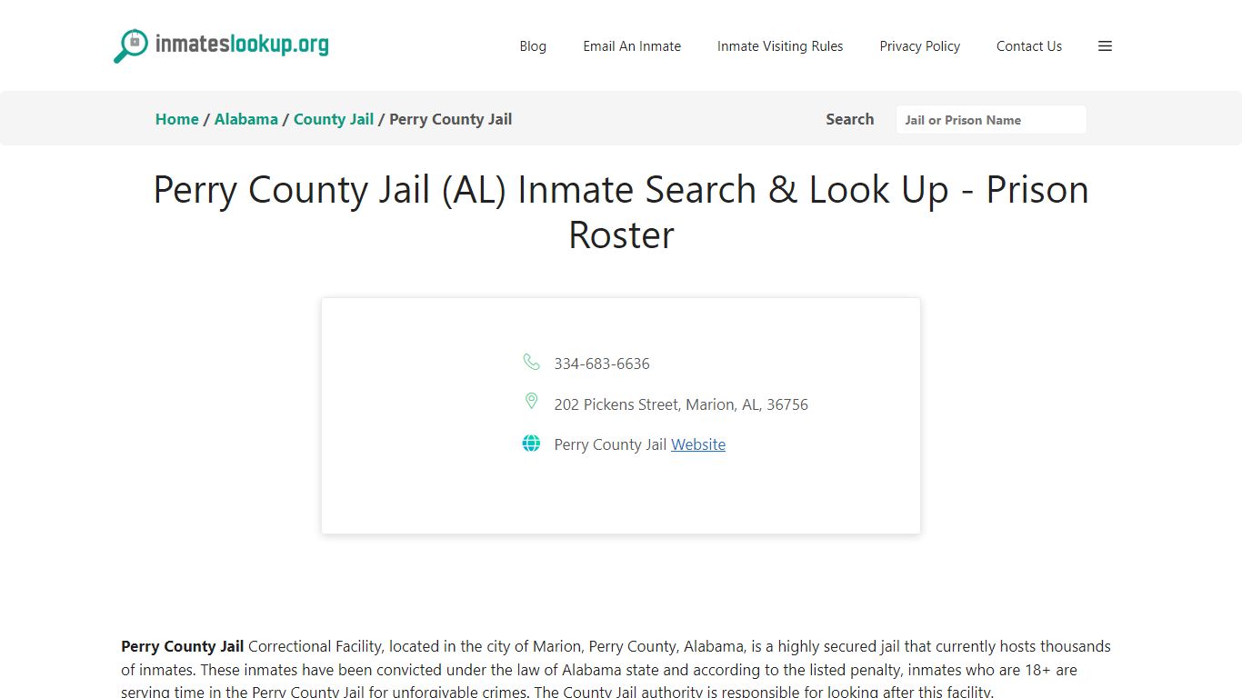 Perry County Jail (AL) Inmate Search & Look Up - Prison Roster