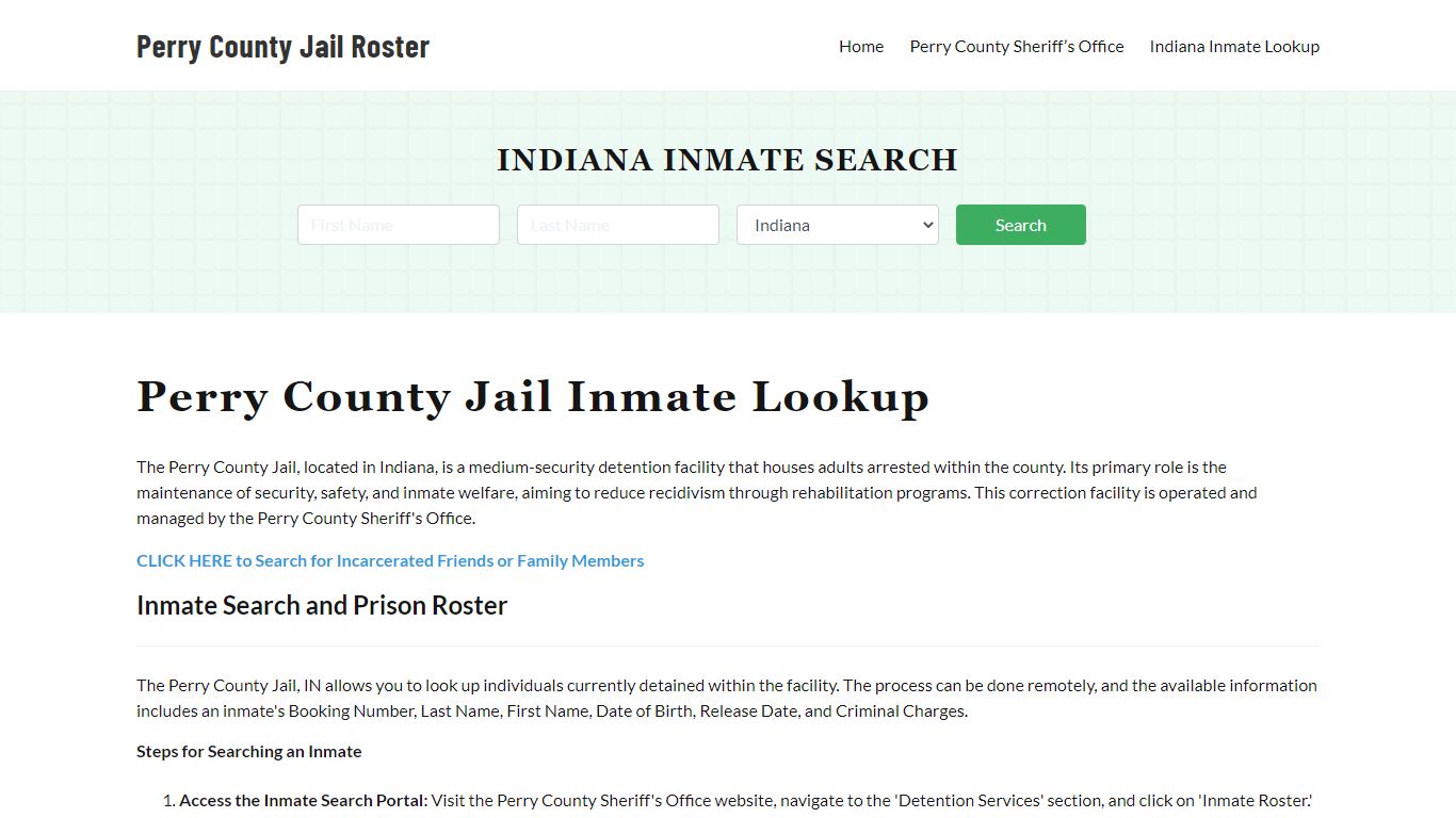 Perry County Jail Roster Lookup, IN, Inmate Search