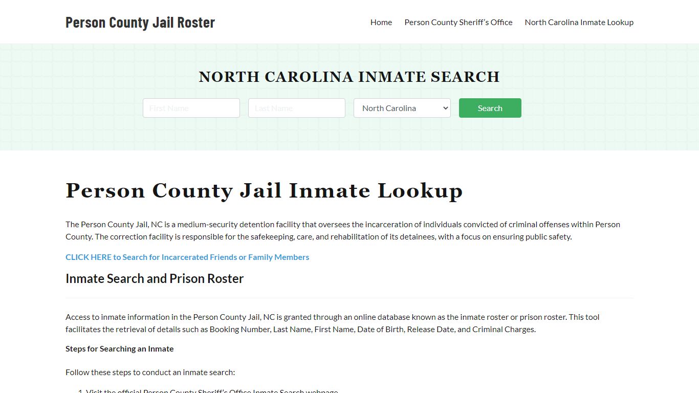 Person County Jail Roster Lookup, NC, Inmate Search