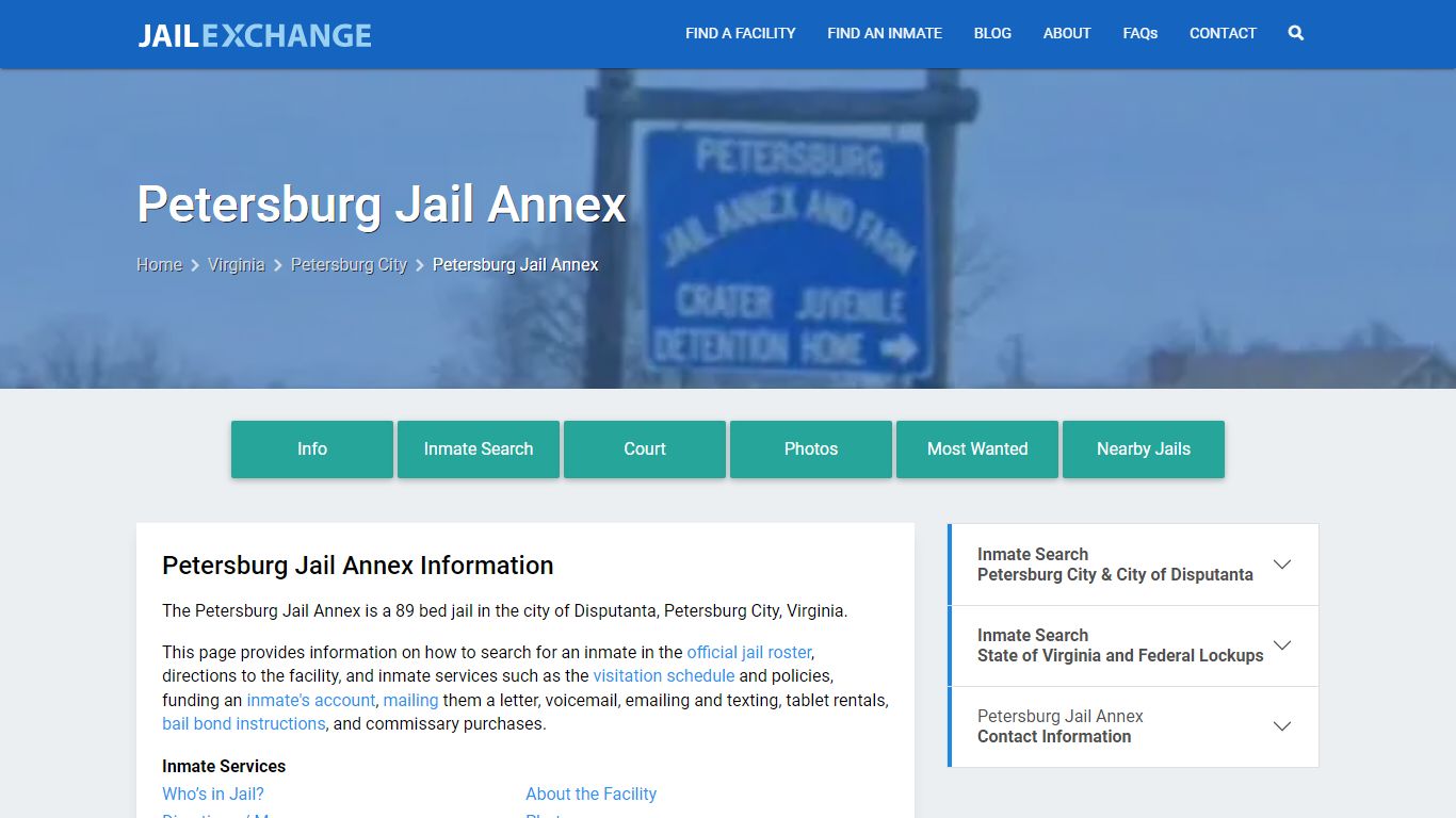 Petersburg Jail Annex, VA Inmate Search, Information