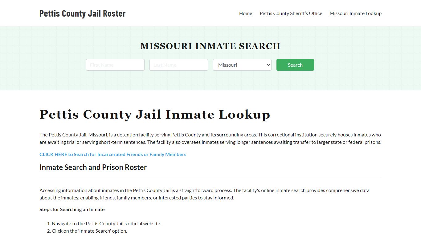 Pettis County Jail Roster Lookup, MO, Inmate Search
