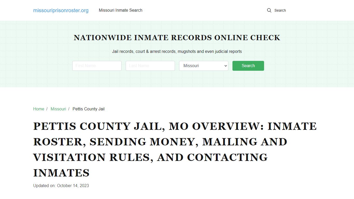 Pettis County Jail, MO: Offender Lookip, Visitations, Contact Info
