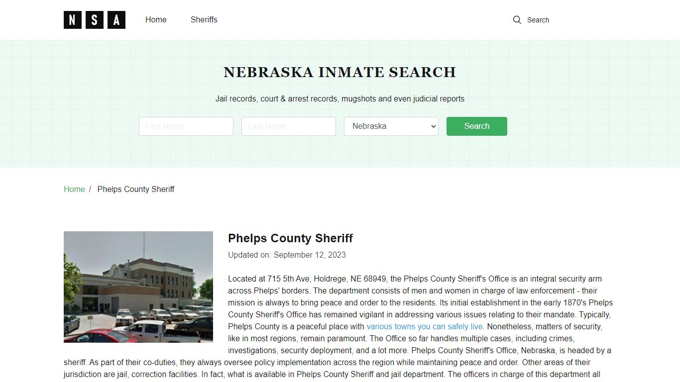 Phelps County Sheriff, Nebraska and County Jail Information