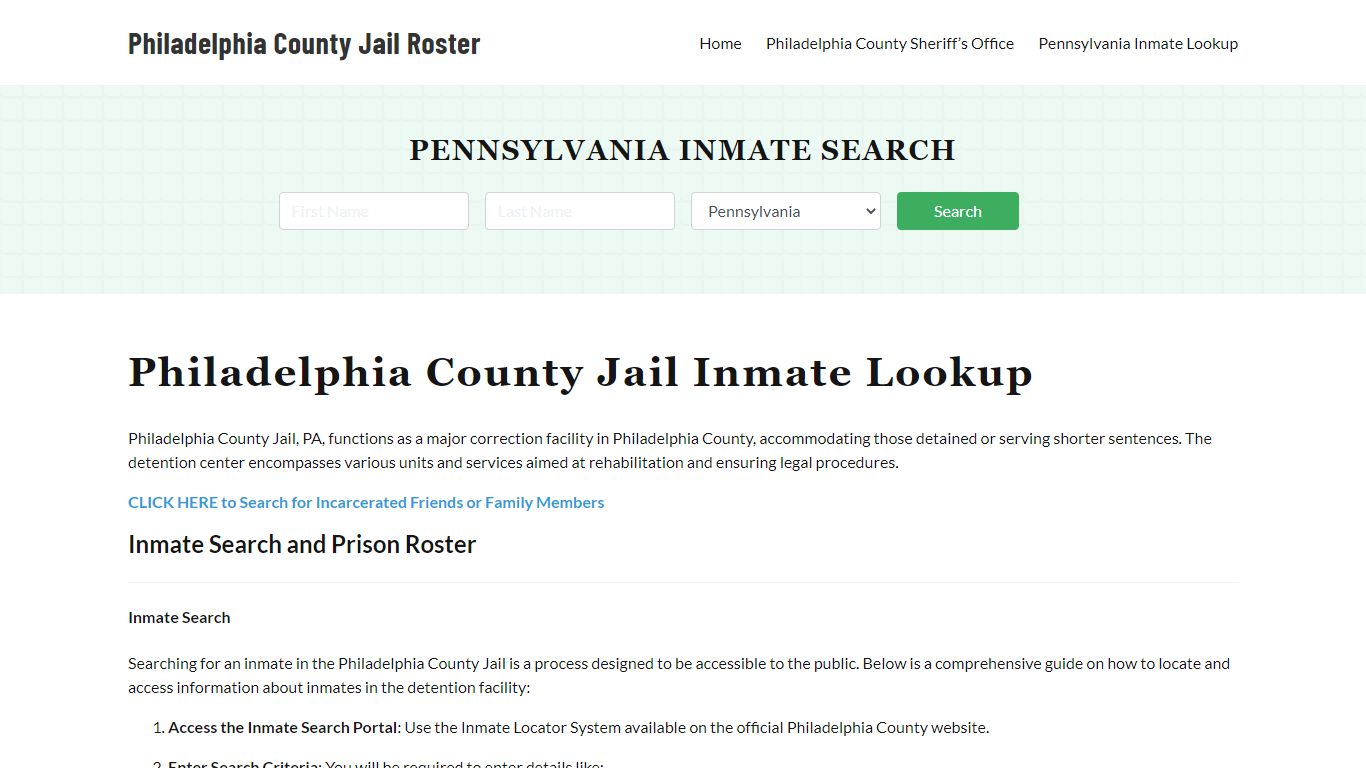 Philadelphia County Jail Roster Lookup, PA, Inmate Search
