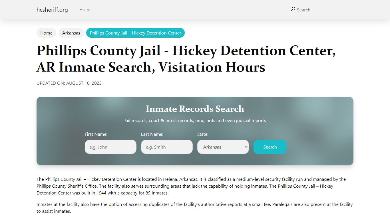Phillips County Jail - Hickey Detention Center, AR Inmate Search ...