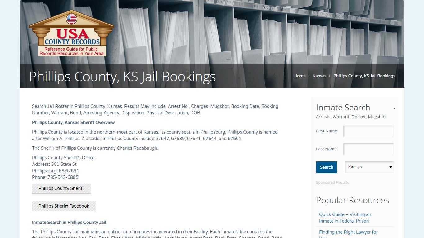 Phillips County, KS Jail Bookings | Name Search
