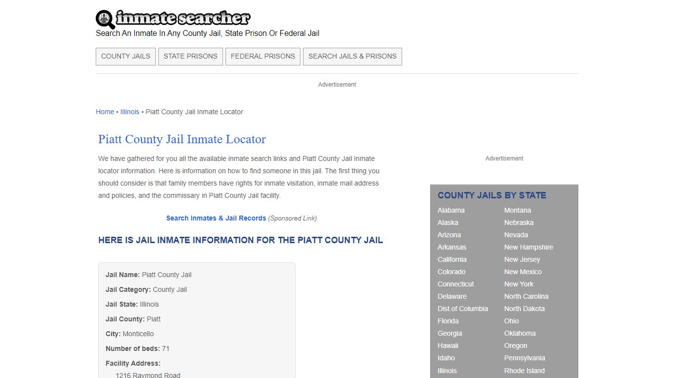 Piatt County Jail Inmate Locator - Inmate Searcher
