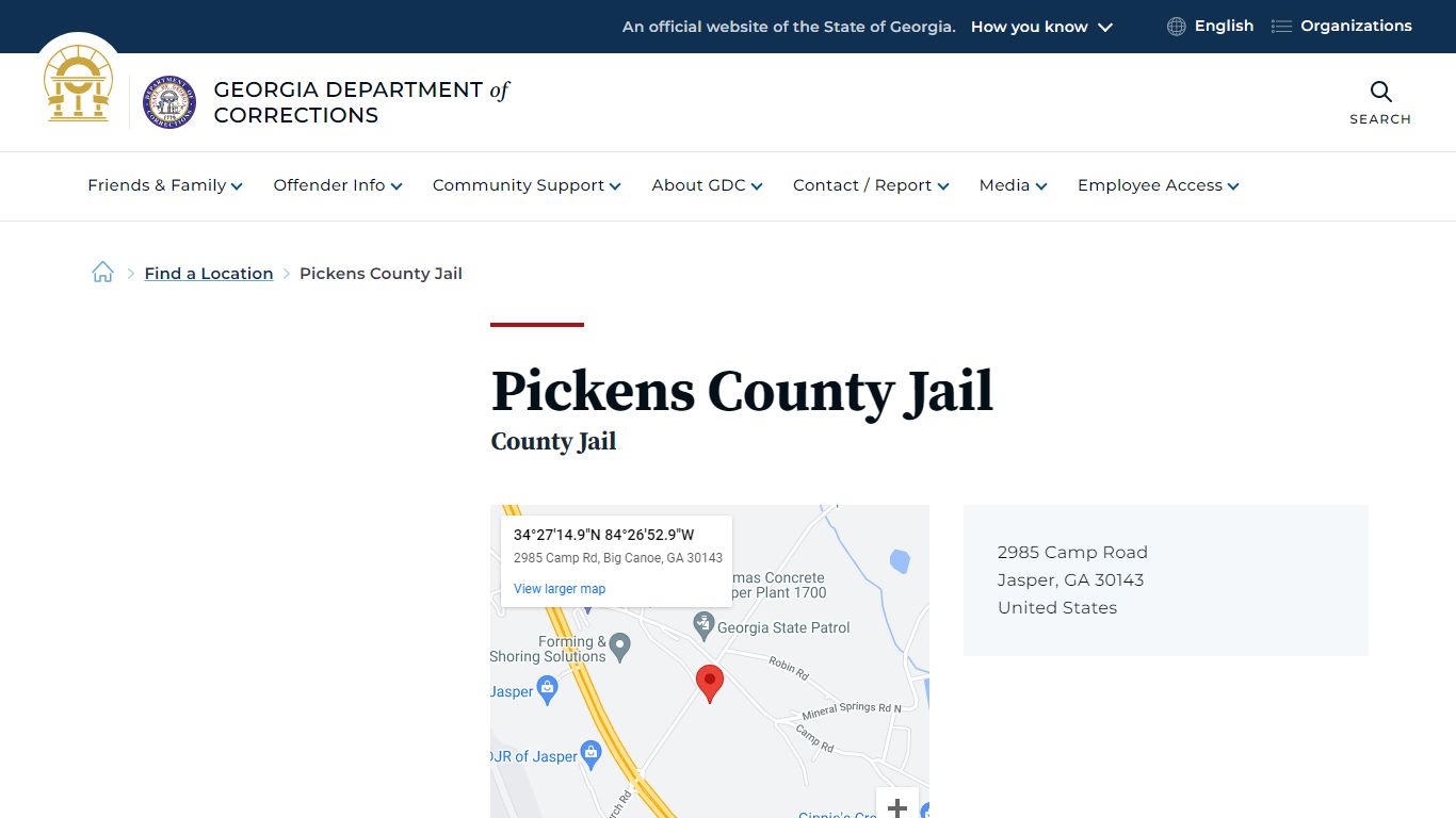 Pickens County Jail | Georgia Department of Corrections