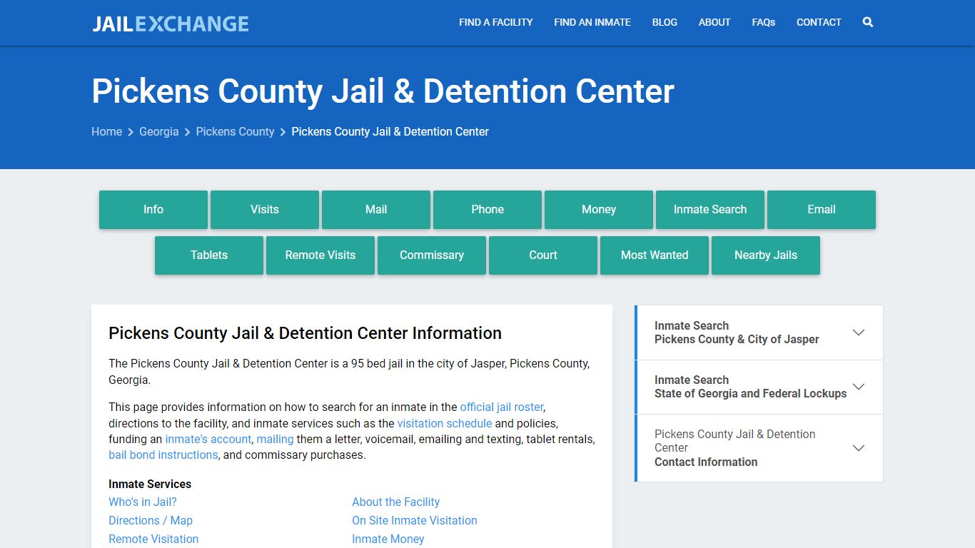 Pickens County Jail & Detention Center, GA Inmate Search, Information