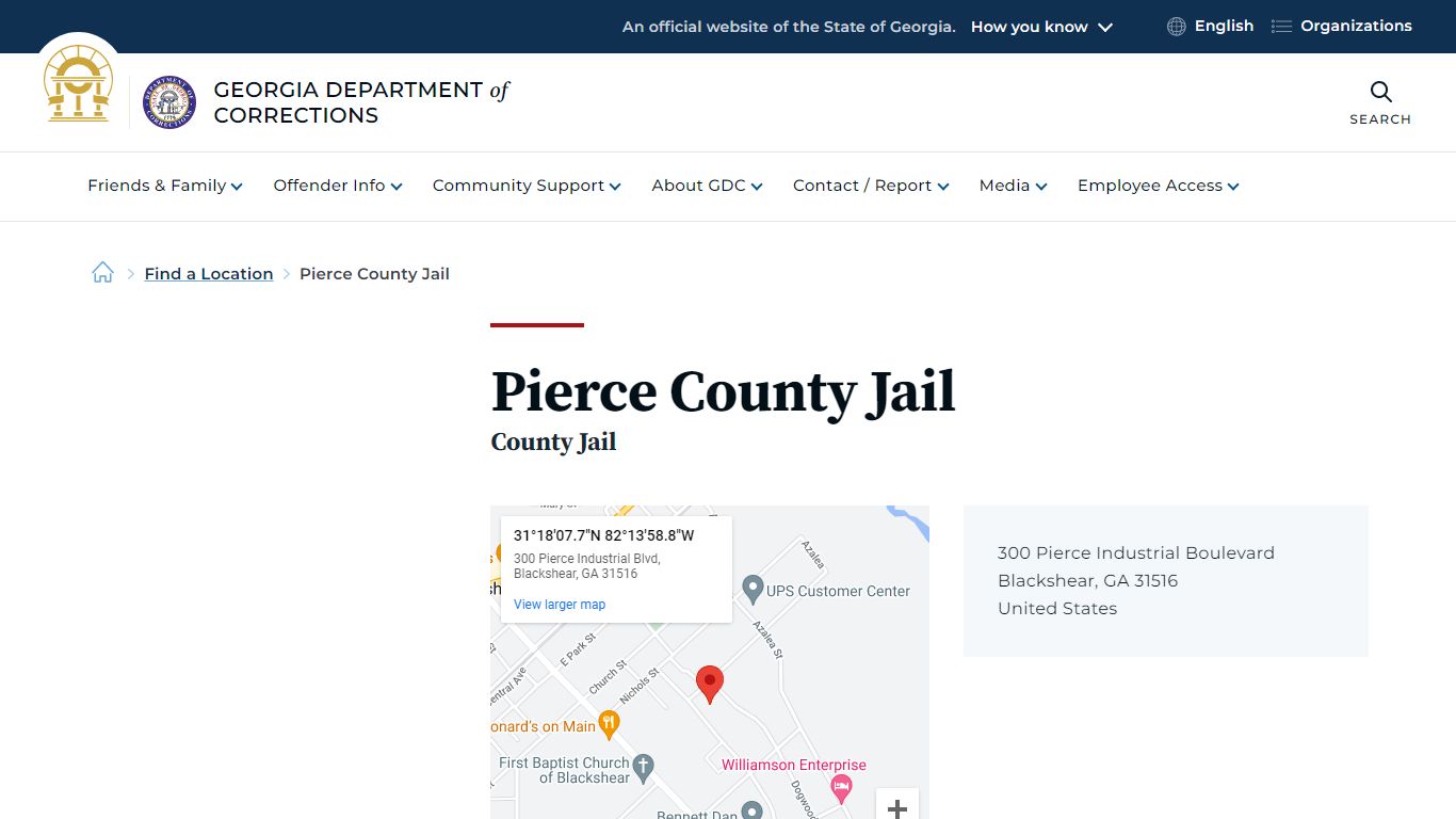 Pierce County Jail | Georgia Department of Corrections