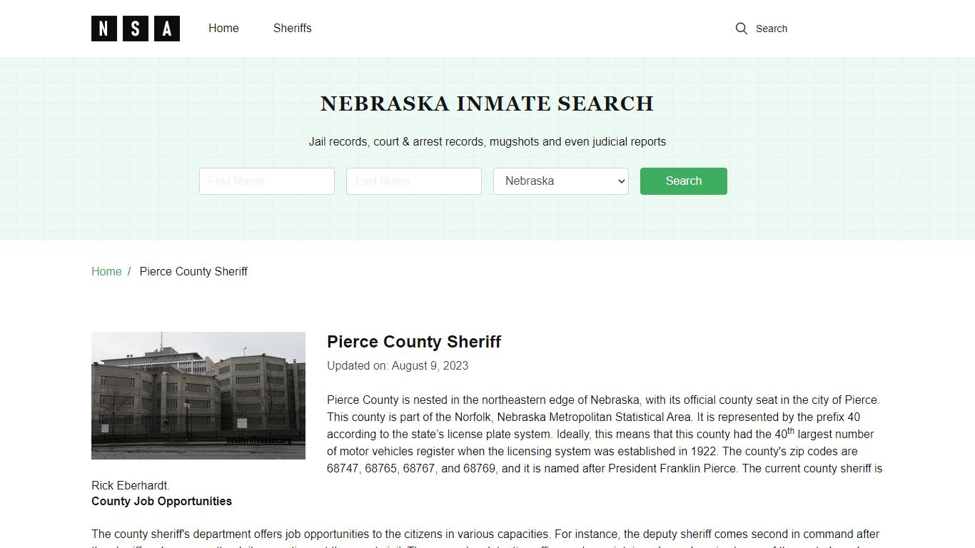Pierce County Nebraska Sheriff and County Jail Information