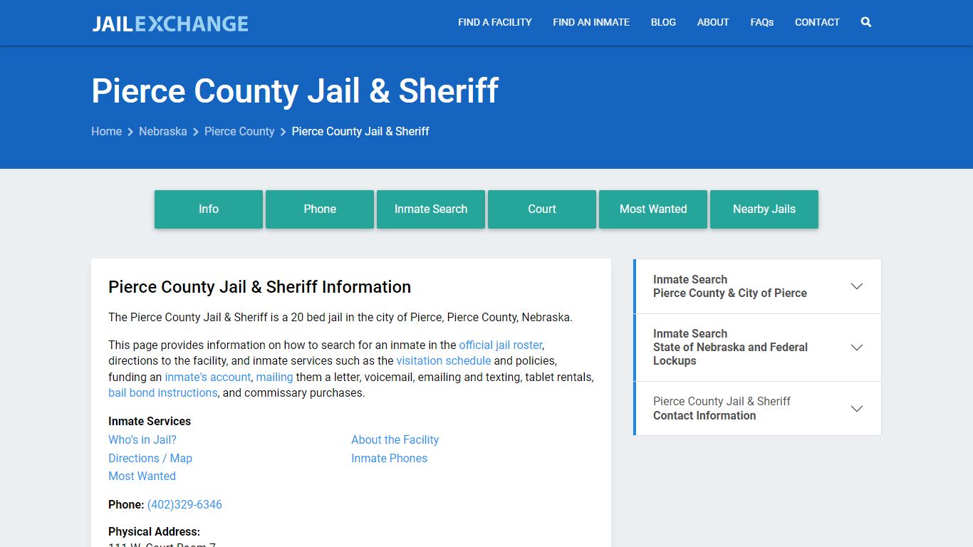 Pierce County Jail & Sheriff, NE Inmate Search, Information