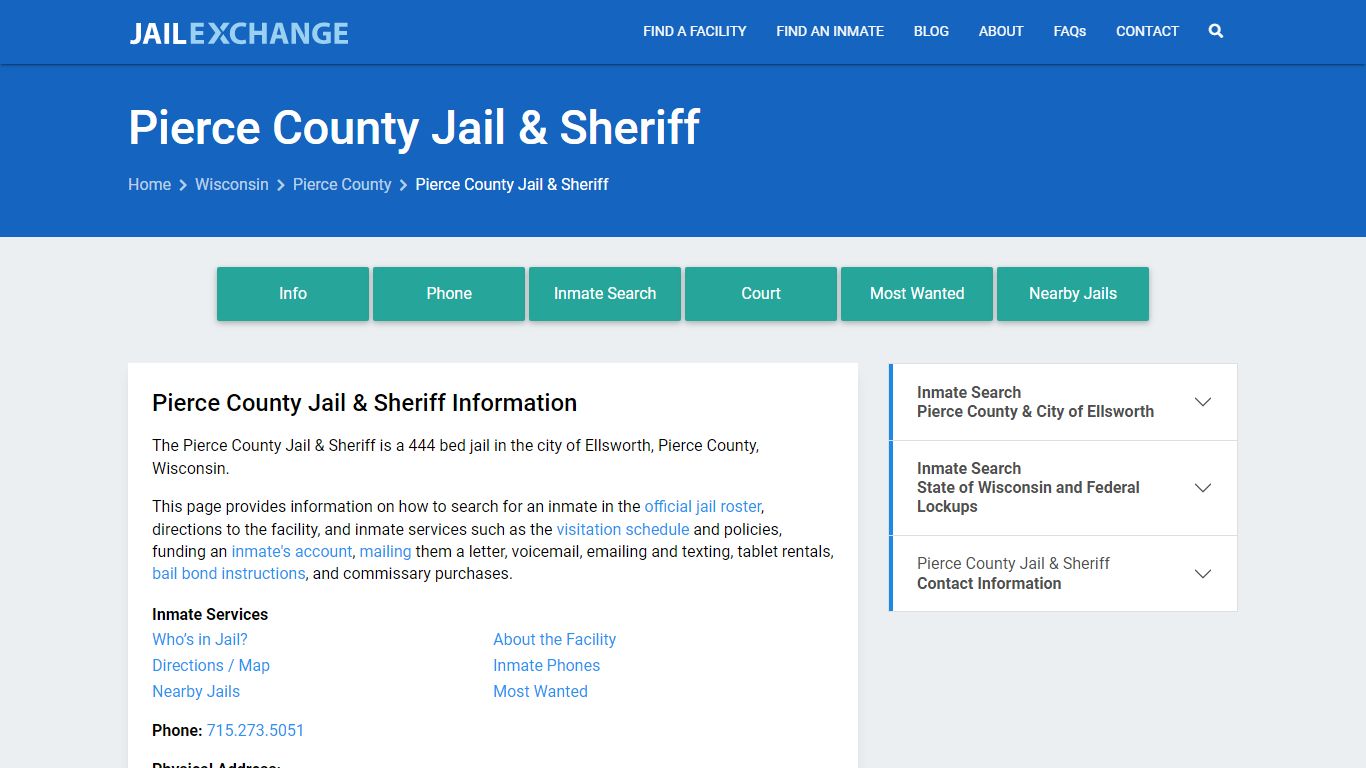 Pierce County Jail & Sheriff, WI Inmate Search, Information