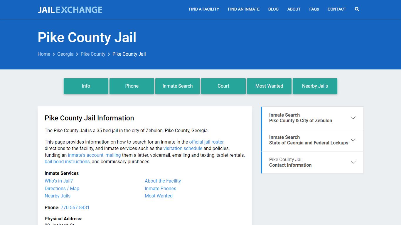 Pike County Jail, GA Inmate Search, Information - Jail Exchange