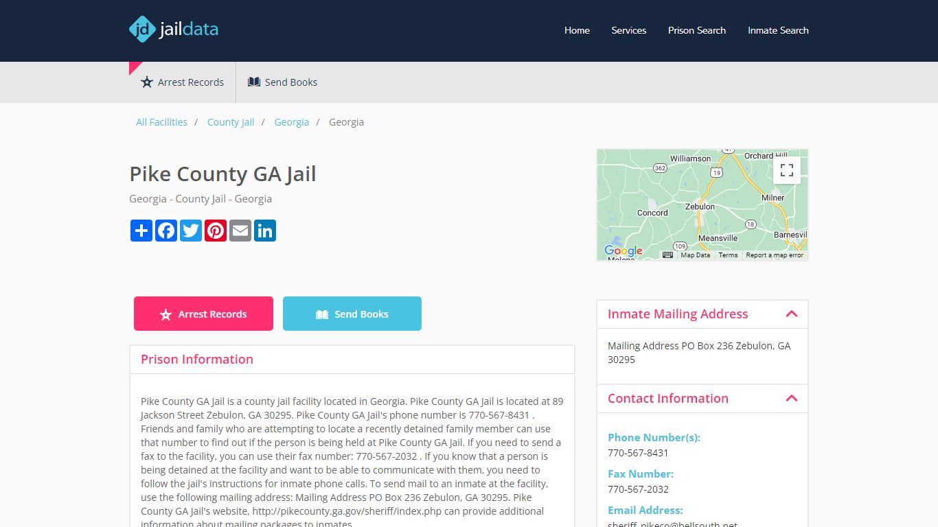 Pike County GA Jail Inmate Search and Prisoner Info - Zebulon, GA