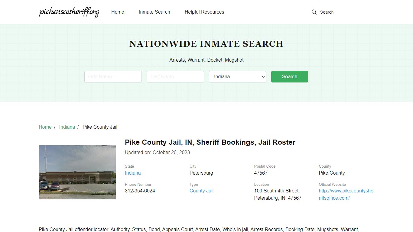 Pike County Jail, IN, Sheriff Bookings, Jail Roster - Pickenscosheriff.org