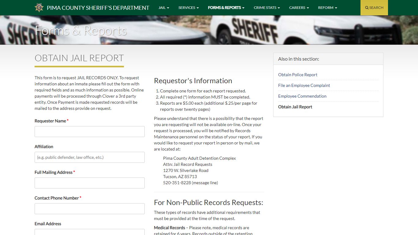 Obtain Jail Report :: Pima County Sheriff's Department