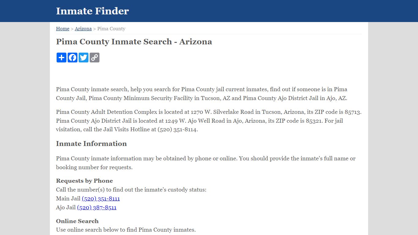 Pima County Inmate Search - Arizona