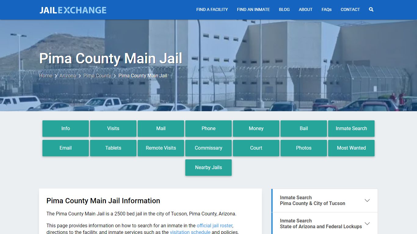 Pima County Main Jail, AZ Inmate Search, Information
