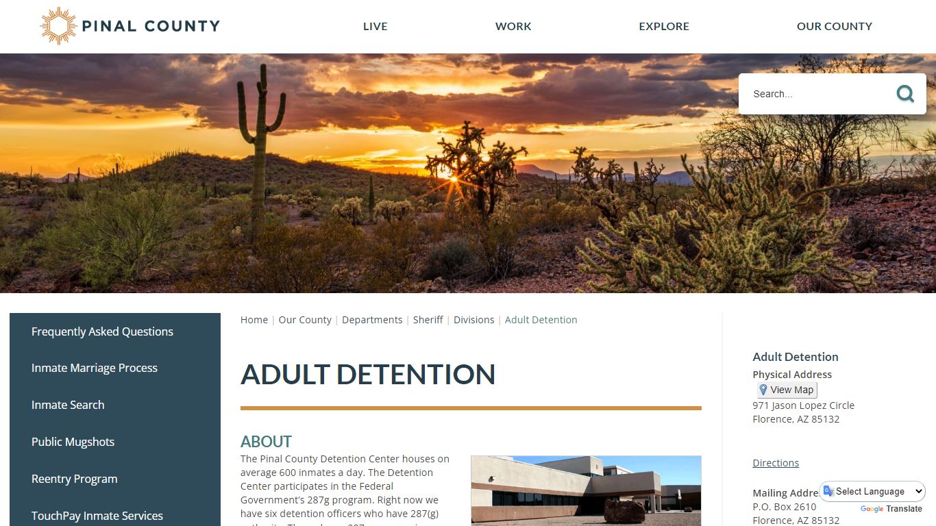 Adult Detention | Pinal County, AZ