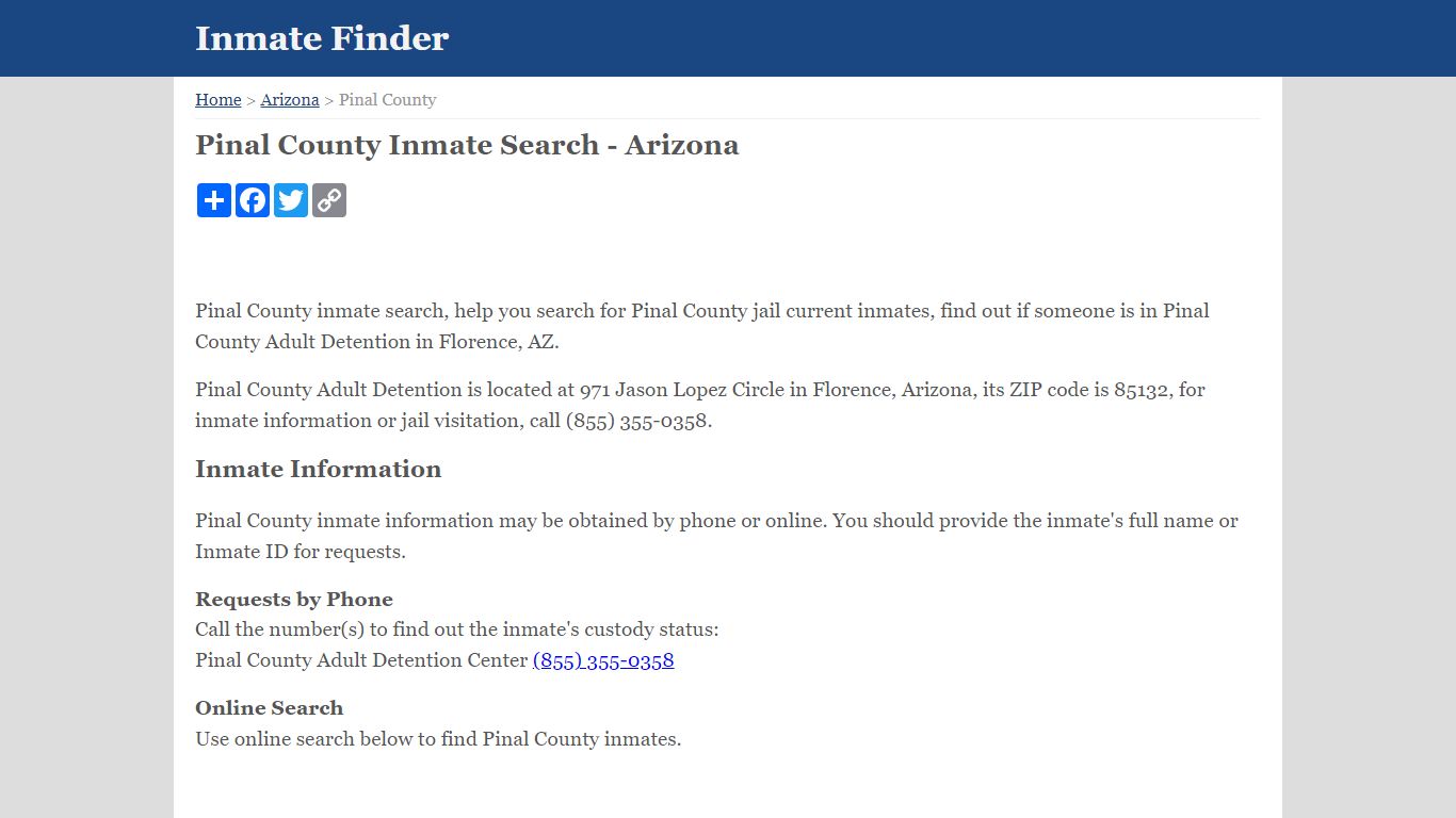 Pinal County Inmate Search - Arizona - Inmate Finder