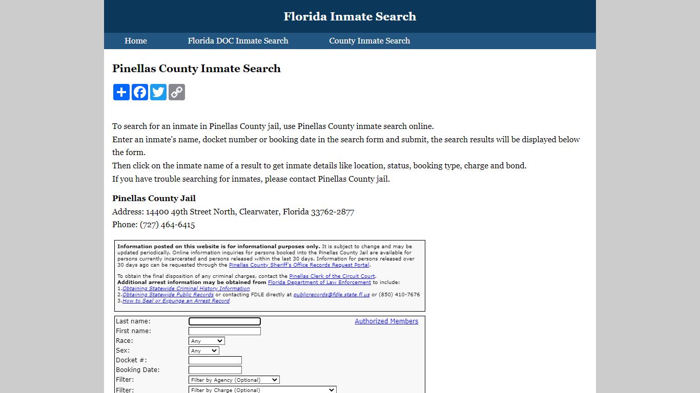Pinellas County Inmate Search