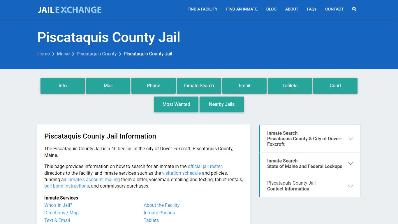 Piscataquis County Jail, ME Inmate Search, Information