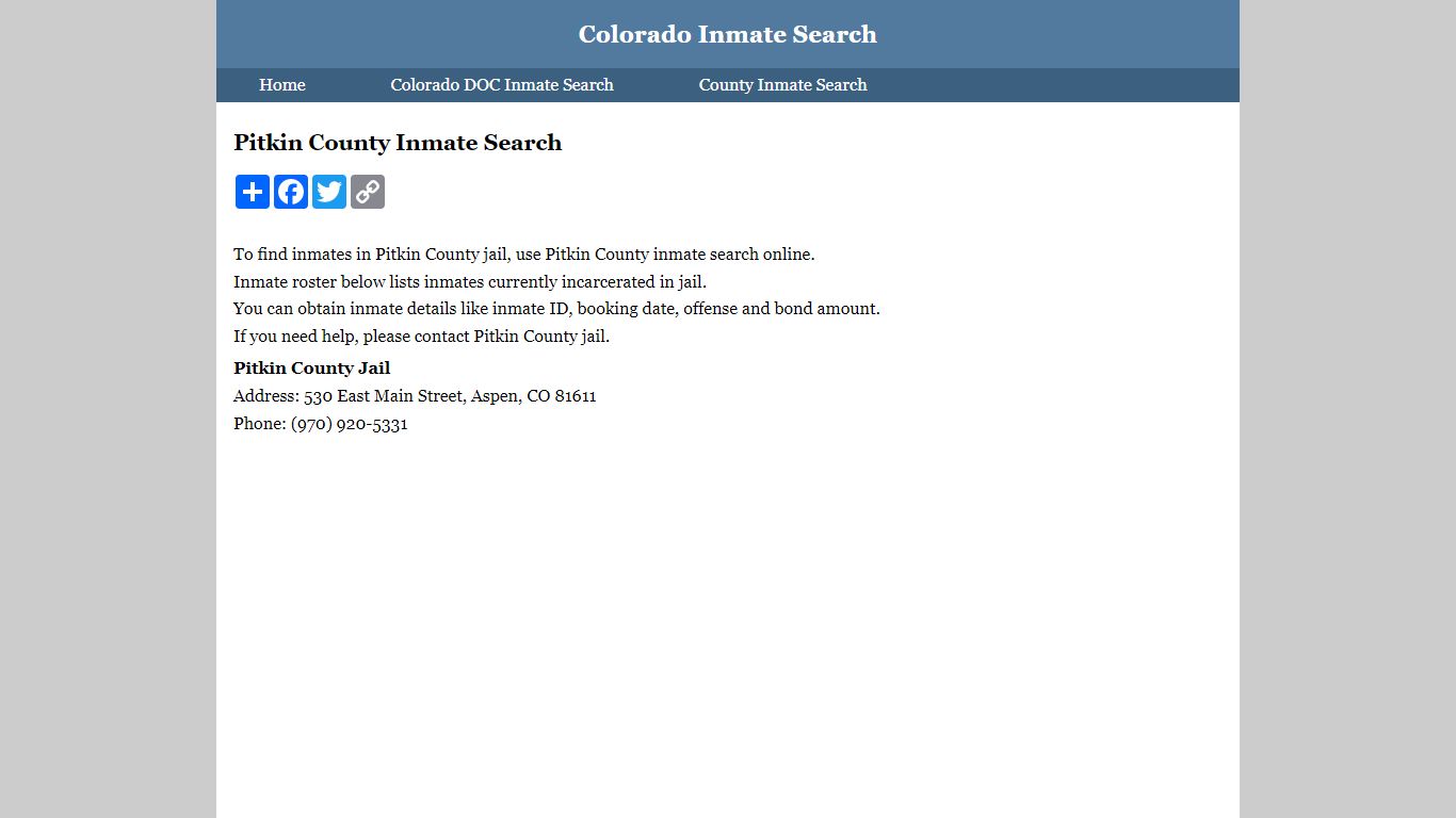 Pitkin County Inmate Search