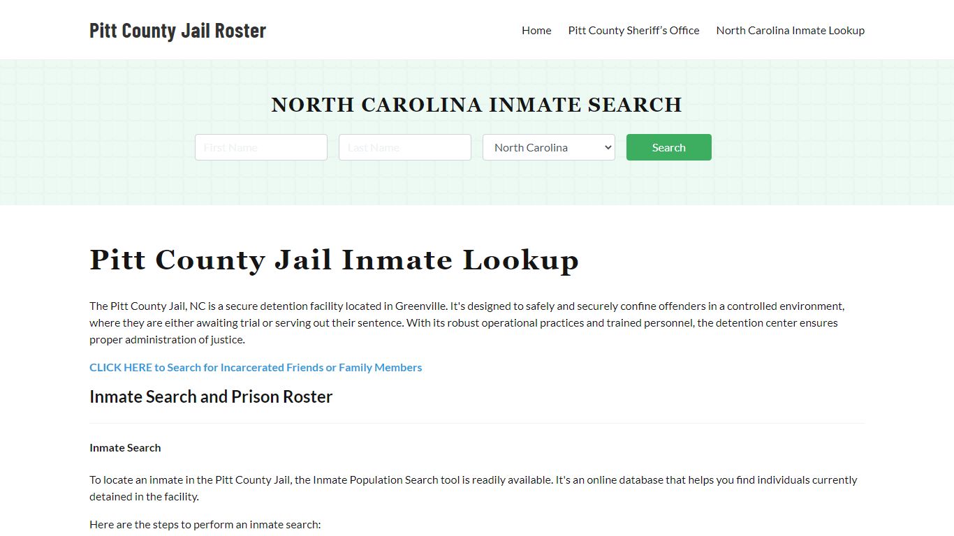 Pitt County Jail Roster Lookup, NC, Inmate Search