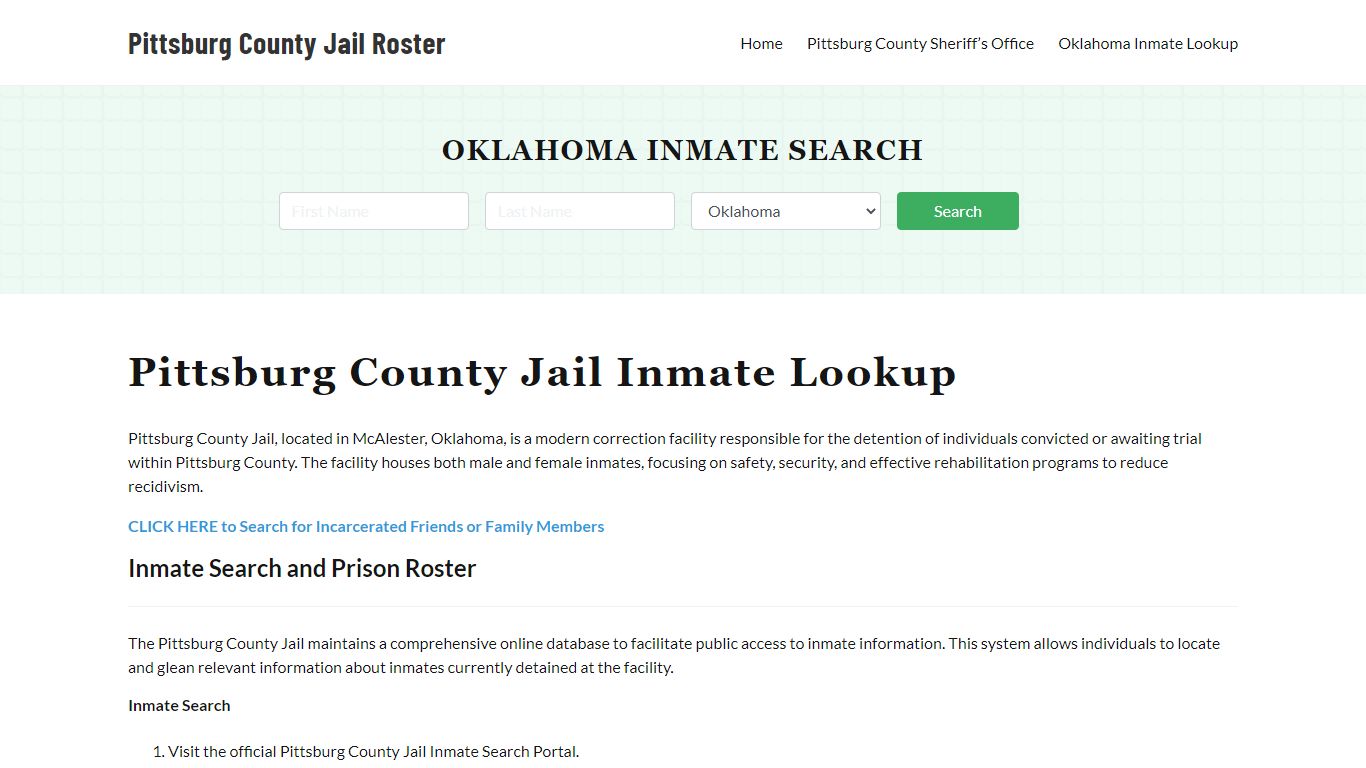 Pittsburg County Jail Roster Lookup, OK, Inmate Search