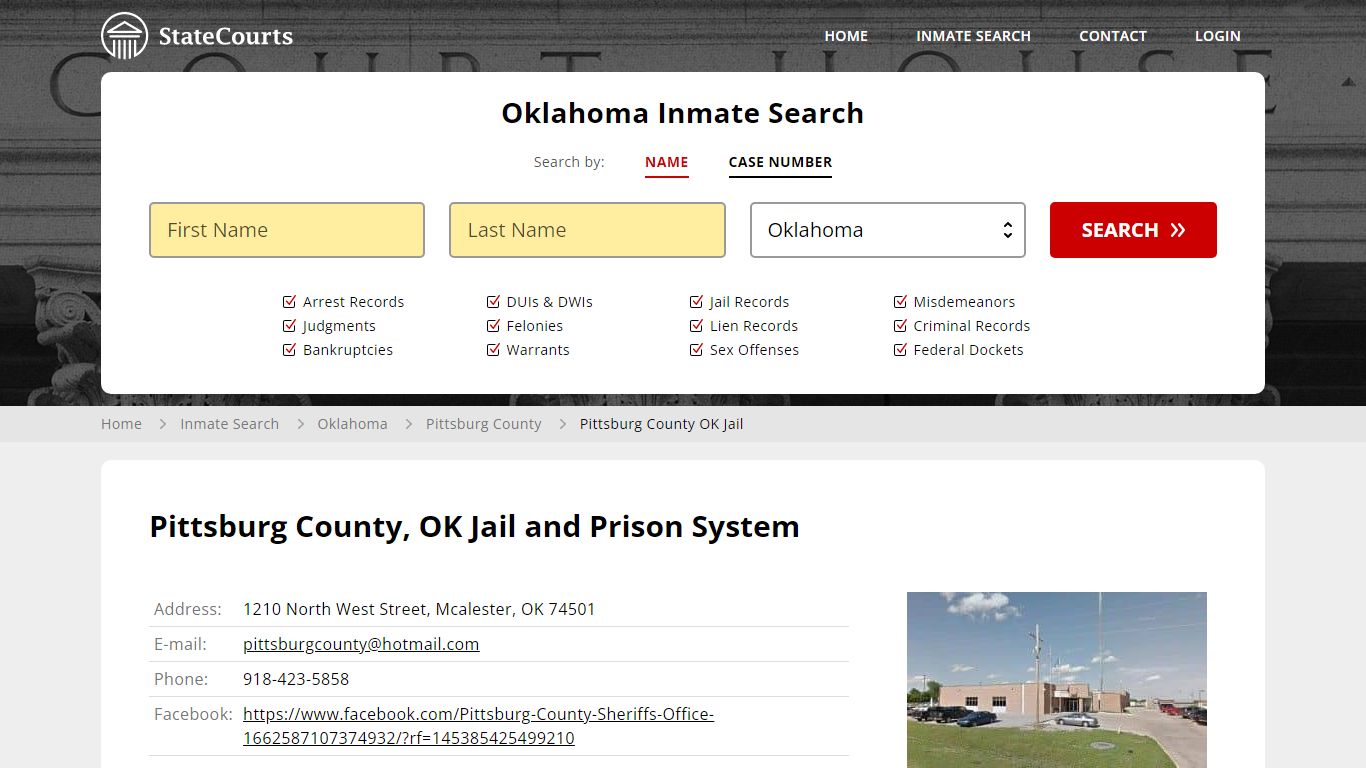 Pittsburg County OK Jail Inmate Records Search, Oklahoma - StateCourts