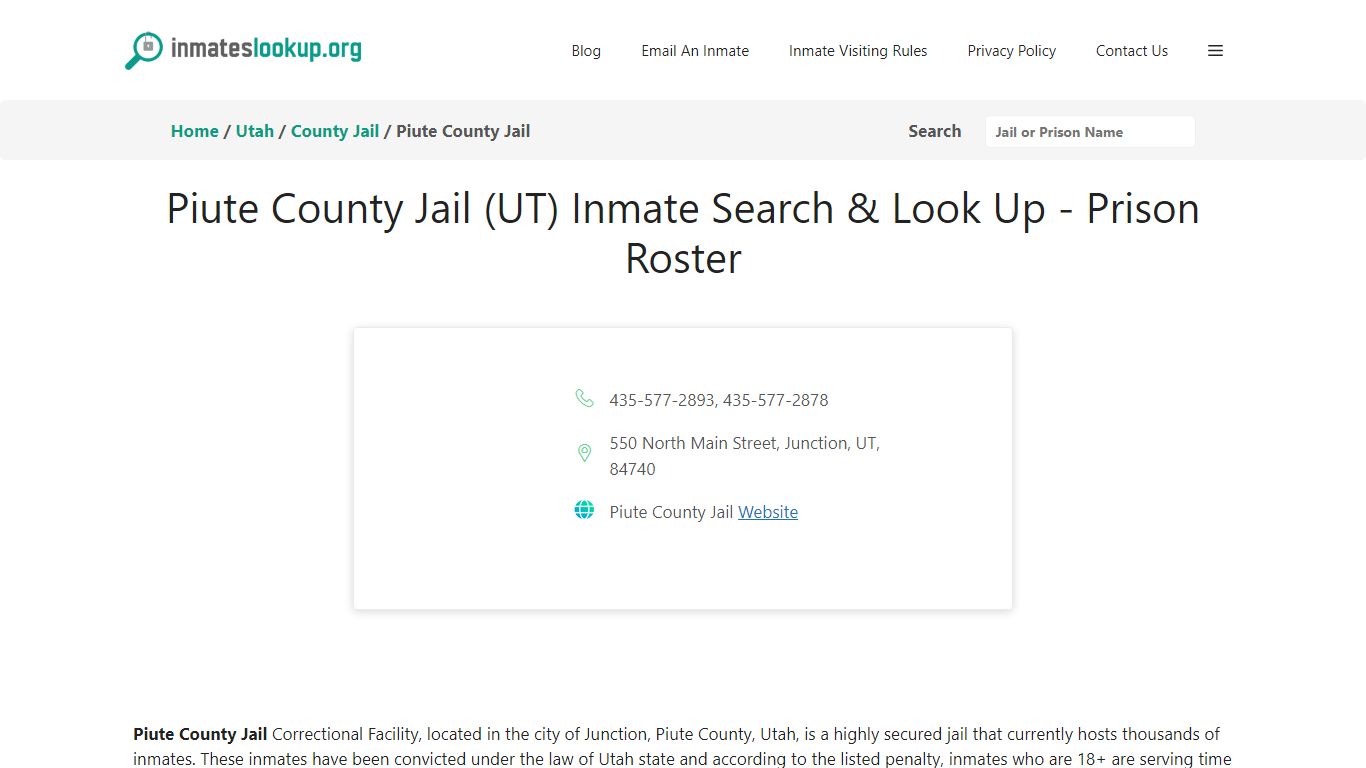 Piute County Jail (UT) Inmate Search & Look Up - Prison Roster
