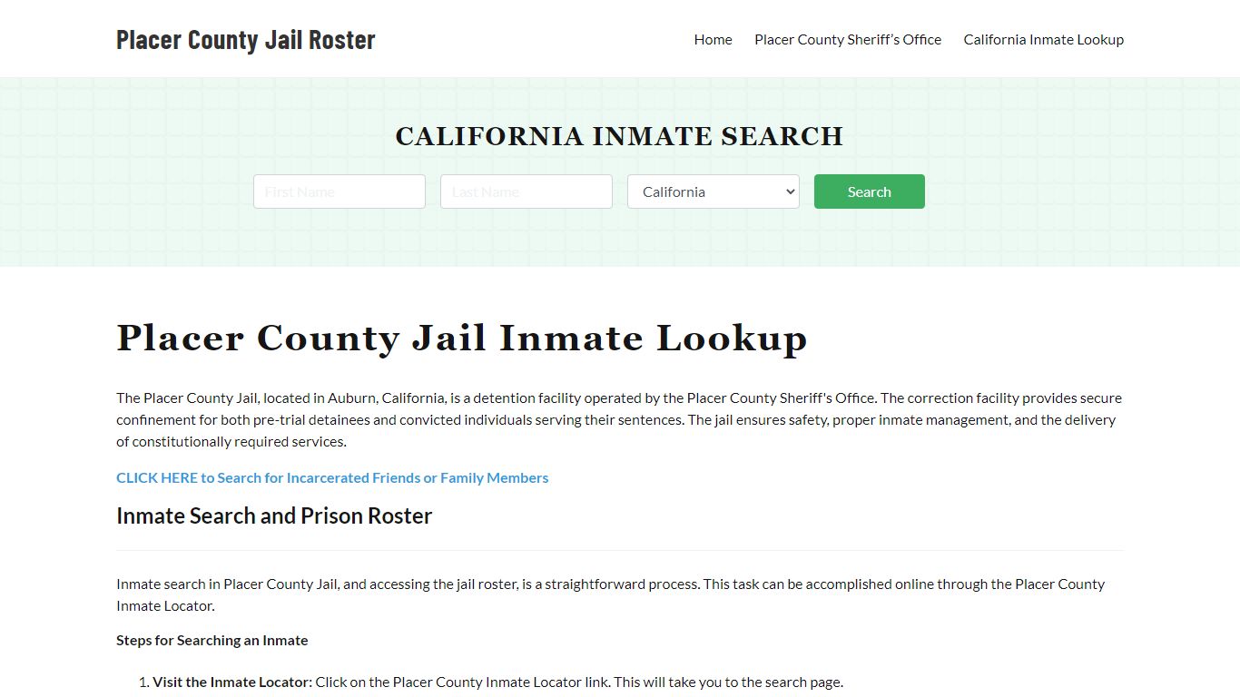 Placer County Jail Roster Lookup, CA, Inmate Search