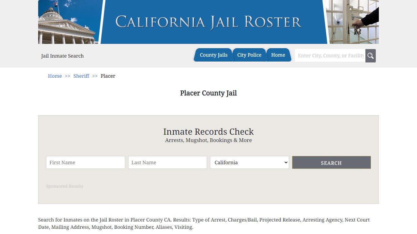 Placer County Jail | Jail Roster Search