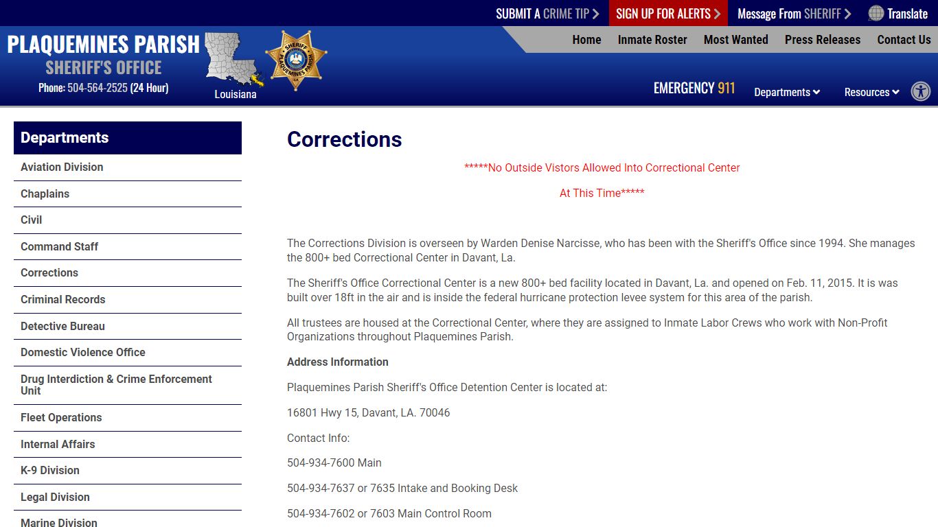 Corrections | Plaquemines Parish LA Sheriff - PPSO