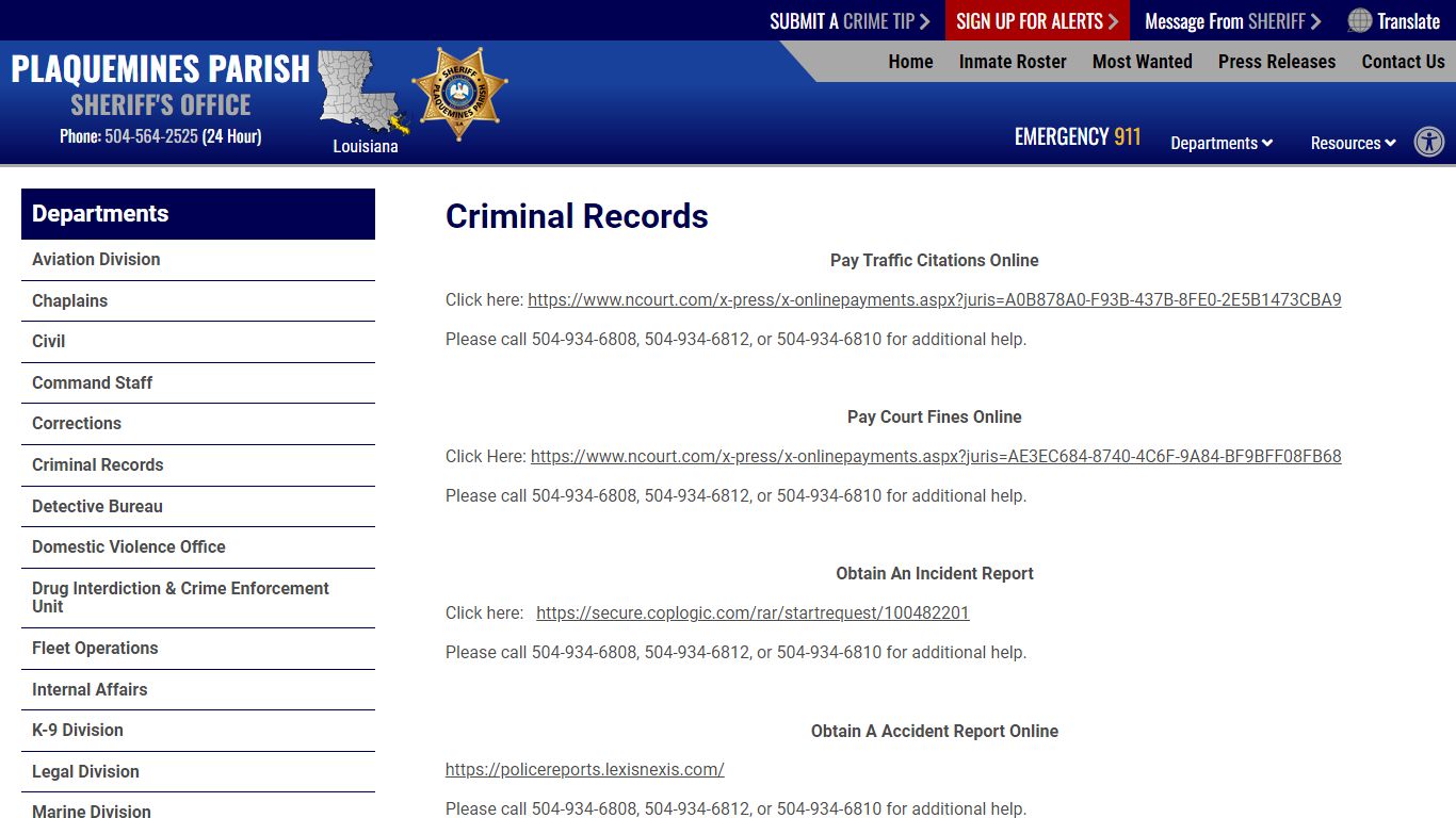 Criminal Records | Plaquemines Parish LA Sheriff - PPSO