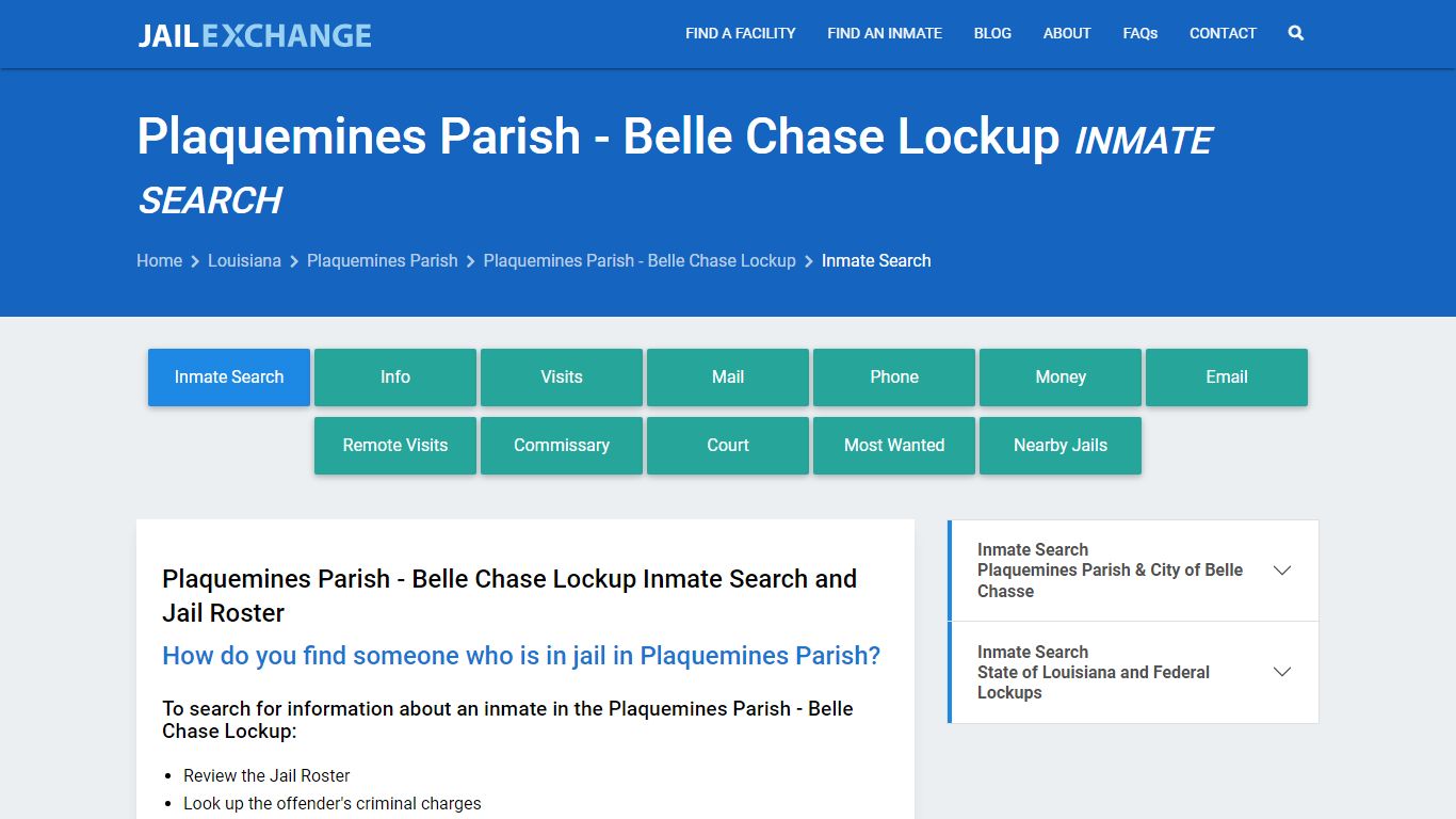 Plaquemines Parish - Belle Chase Lockup Inmate Search - Jail Exchange